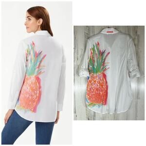 Tommy Bahama Womens Button Up Shirt Size Medium Lightweight Semi Sheer Pineapple